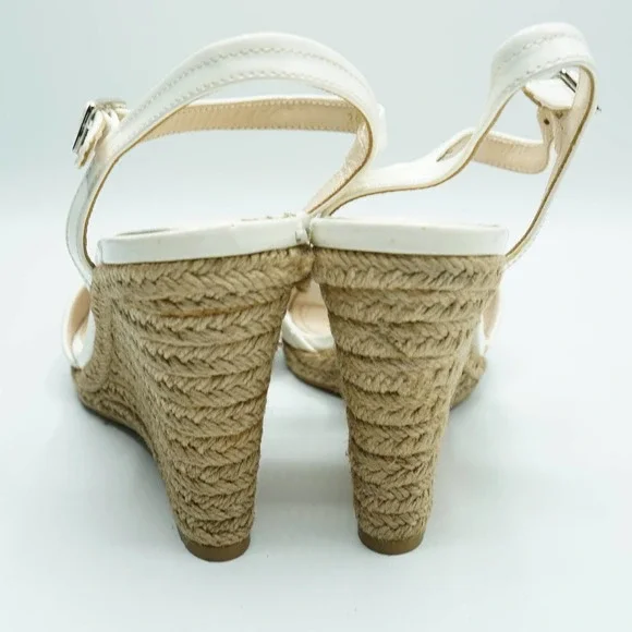 Prada Women's White Cream Patent Leather Wedge Sandals - Size 39